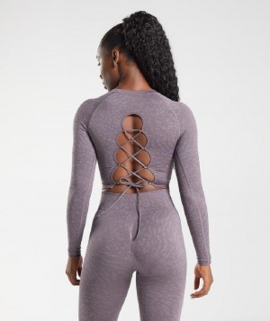 Corp Tops Gymshark Adapt Animal Seamless Lace Up Back γυναικεια μωβ | GR_Q7468