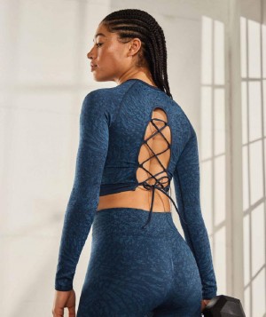 Corp Tops Gymshark Adapt Animal Seamless Lace Up Back γυναικεια σκουρο μπλε | GR_TA5909
