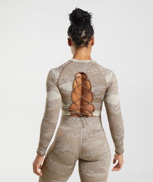 Corp Tops Gymshark Adapt Camo Seamless Lace Up Back γυναικεια γκρι καφε | GR_BO9798