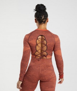 Corp Tops Gymshark Adapt Camo Seamless Lace Up Back γυναικεια κοκκινα ροζ καφε | GR_KO4156