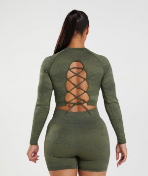 Corp Tops Gymshark Adapt Camo Seamless Lace Up Back γυναικεια Ελιά Ελιά | GR_YJ8828