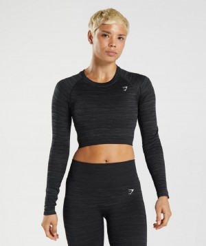 Corp Tops Gymshark Adapt Marl Seamless Long Sleeve γυναικεια μαυρα γκρι | GR_YJ1510