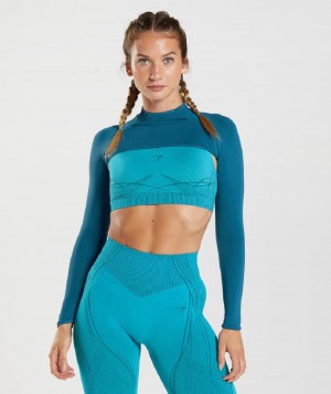 Corp Tops Gymshark Apex Seamless Shrug γυναικεια μπλε σκούρο γκρι μπλε | GR_Q8375
