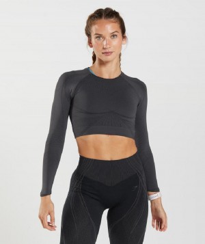 Corp Tops Gymshark Apex Seamless γυναικεια μαυρα γκρι μαυρα | GR_EE9949
