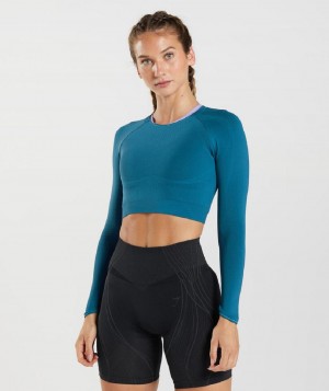 Corp Tops Gymshark Apex Seamless γυναικεια μπλε σκούρο γκρι μπλε | GR_CR9539
