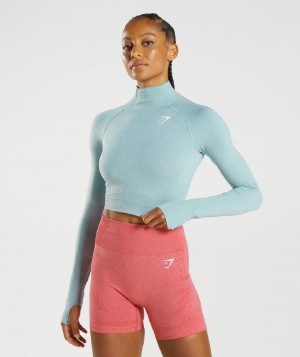 Corp Tops Gymshark Vital Seamless 2.0 High Neck γυναικεια μπλε | GR_YQ1421