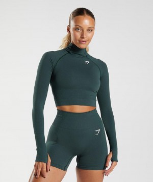 Corp Tops Gymshark Vital Seamless 2.0 High Neck Midi γυναικεια πρασινο | GR_CR2295