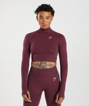 Corp Tops Gymshark Vital Seamless 2.0 High Neck Midi γυναικεια μπορντο | GR_CG4714