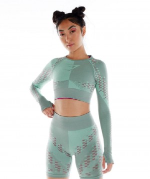 Corp Tops Gymshark Wtflex Cyborg Seamless Long Sleeve γυναικεια μπλε ροζ μπλε | GR_YJ3646