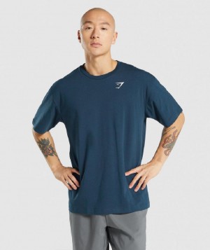 T Shirts Gymshark Essential Oversized ανδρικα σκουρο μπλε | GR_IM8255