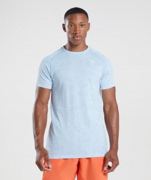T Shirts Gymshark Geo Seamless ανδρικα ασπρα μπλε | GR_NN6078
