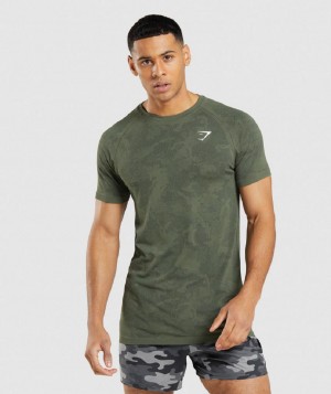 T Shirts Gymshark Geo Seamless ανδρικα Ελιά μαυρα | GR_QZ8821