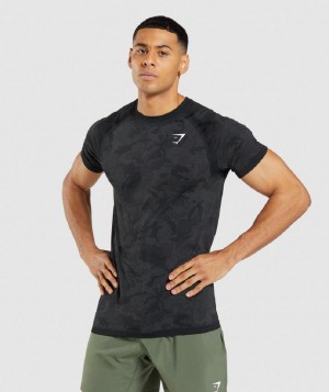 T Shirts Gymshark Geo Seamless ανδρικα μαυρα γκρι | GR_SU4934