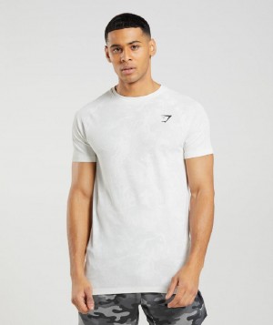 T Shirts Gymshark Geo Seamless ανδρικα ασπρα ανοιχτο γκρι | GR_KO7732