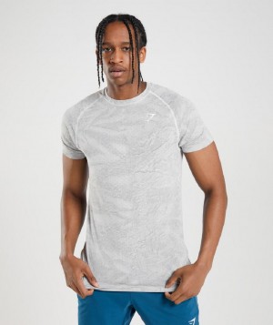 T Shirts Gymshark Geo Seamless ανδρικα ασπρα ανοιχτο γκρι | GR_TH9255
