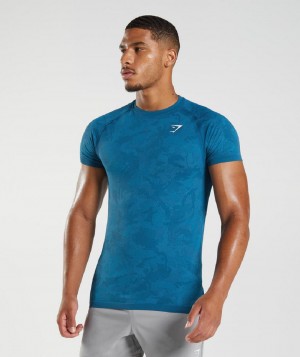 T Shirts Gymshark Geo Seamless ανδρικα μπλε σκούρο γκρι μπλε | GR_BH1322