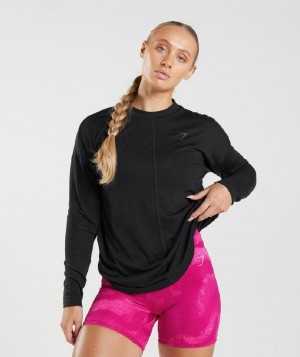 T Shirts Gymshark Gs Power Long Sleeve γυναικεια μαυρα | GR_EG5493