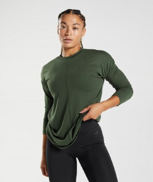 T Shirts Gymshark Gs Power Long Sleeve γυναικεια Ελιά | GR_TA4991
