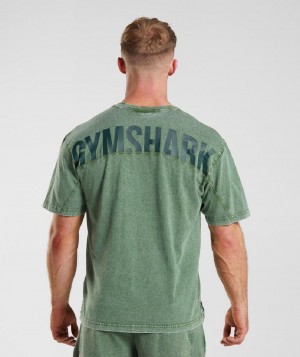 T Shirts Gymshark Power Washed ανδρικα πρασινο | GR_R1303