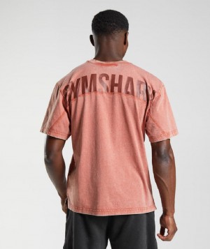 T Shirts Gymshark Power Washed ανδρικα ροζ καφε | GR_N9707