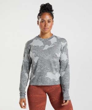 Μακρυμανικο Gymshark Adapt Camo Seamless γυναικεια ανοιχτο γκρι μαυρα | GR_CR9688