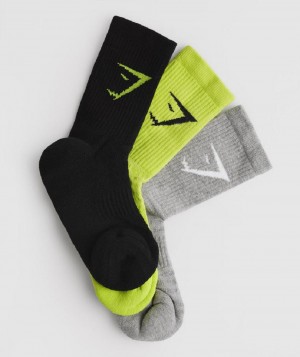 Καλτσεσ Gymshark Crew 3pk ανδρικα μαυρα ανοιχτο γκρι πρασινο | GR_CG2475