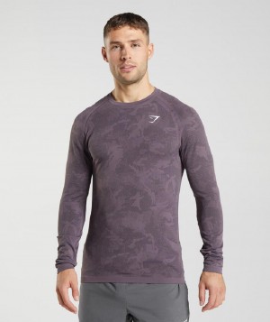 Μακρυμανικο Gymshark Geo Seamless ανδρικα μωβ μαυρα | GR_QZ9408