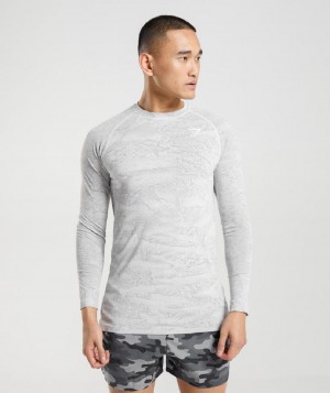 Μακρυμανικο Gymshark Geo Seamless ανδρικα ασπρα ανοιχτο γκρι | GR_CG8251