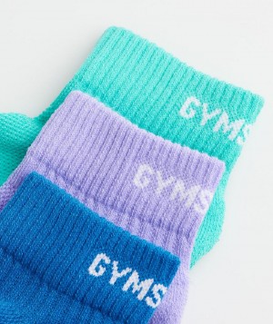 Καλτσεσ Gymshark Jacquard Quarter 3Pk ανδρικα μωβ μπλε | GR_R1329