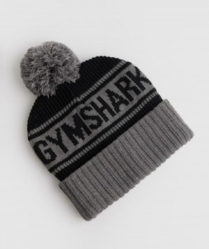καπελα Gymshark Pom Beanie γυναικεια μαυρα γκρι | GR_QZ3627