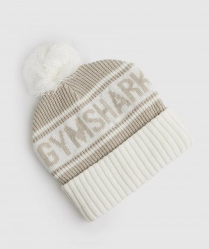 καπελα Gymshark Pom Beanie γυναικεια γκρι ασπρα | GR_TH1601