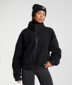 Μπουφαν Gymshark Sherpa γυναικεια μαυρα | GR_MI9750