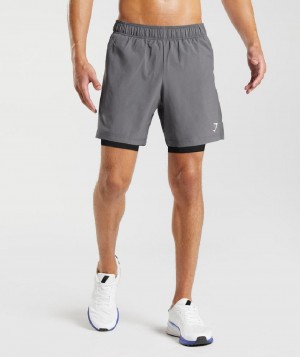 Σορτσ Gymshark Sport 7" 2 In 1 ανδρικα γκρι μαυρα | GR_ED6509