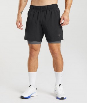 Σορτσ Gymshark Sport 7" 2 In 1 ανδρικα μαυρα γκρι | GR_MI1140