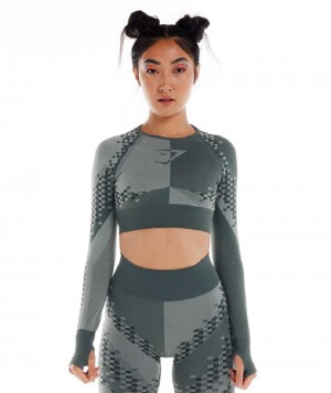 Μακρυμανικο Gymshark Wtflex Cyborg Seamless γυναικεια γκρι μαυρα ανοιχτο γκρι | GR_V8745