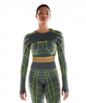 Μακρυμανικο Gymshark Wtflex Linear Seamless γυναικεια γκρι πρασινο ανοιχτο γκρι | GR_NN5054