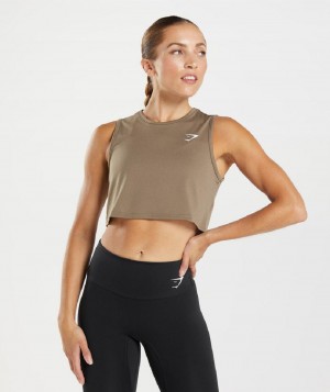 αμανικα μπλουζακια Gymshark Training Crop γυναικεια καφε | GR_AS3995