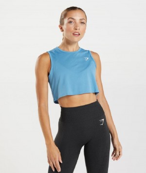 αμανικα μπλουζακια Gymshark Training Crop γυναικεια μπλε | GR_SU6699