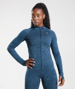 τρέξιμο με κουκούλα Gymshark Adapt Animal Zip Through γυναικεια σκουρο μπλε | GR_AS7442