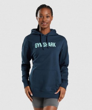 Φουτερ με Κουκουλα Gymshark Apollo Oversized γυναικεια σκουρο μπλε | GR_MI9715