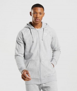 Φουτερ με Κουκουλα Gymshark Crest Zip Up ανδρικα ανοιχτο γκρι | GR_ED7546