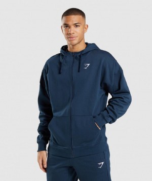 Φουτερ με Κουκουλα Gymshark Essential Zip Up ανδρικα σκουρο μπλε | GR_Q3329