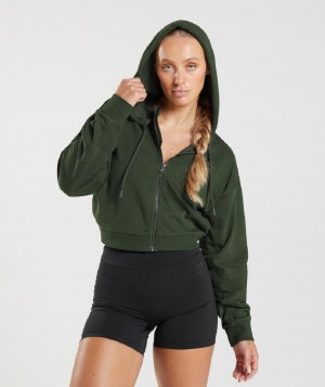 Φουτερ με Κουκουλα Gymshark Gs Power Cropped Zip γυναικεια Ελιά | GR_AS6610