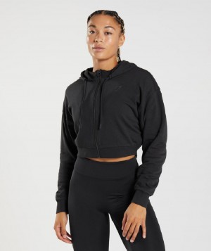 Φουτερ με Κουκουλα Gymshark Gs Power Cropped Zip γυναικεια μαυρα | GR_AZ1395
