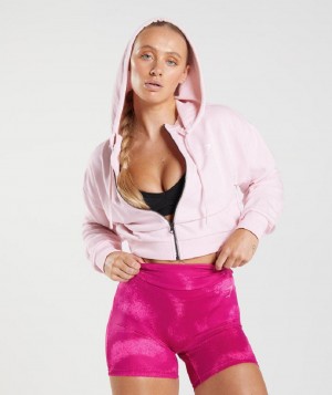 Φουτερ με Κουκουλα Gymshark Gs Power Cropped Zip γυναικεια ροζ | GR_CG6824