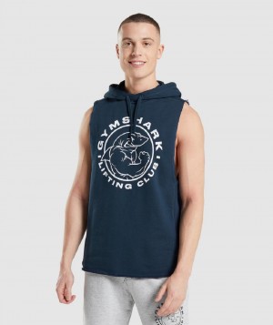 Φουτερ με Κουκουλα Gymshark Legacy Drop Arm ανδρικα σκουρο μπλε | GR_ED4149