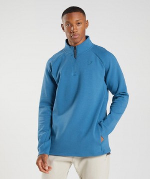 τρέξιμο με κουκούλα Gymshark Rest Day 1/4 Zip ανδρικα μπλε | GR_SG9703
