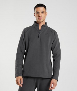 τρέξιμο με κουκούλα Gymshark Rest Day 1/4 Zip ανδρικα μαυρα γκρι | GR_EP6847