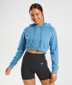 Φουτερ με Κουκουλα Gymshark Training Cropped γυναικεια μπλε | GR_R8175