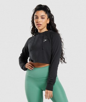 Φουτερ με Κουκουλα Gymshark Training Cropped γυναικεια μαυρα | GR_TC7319